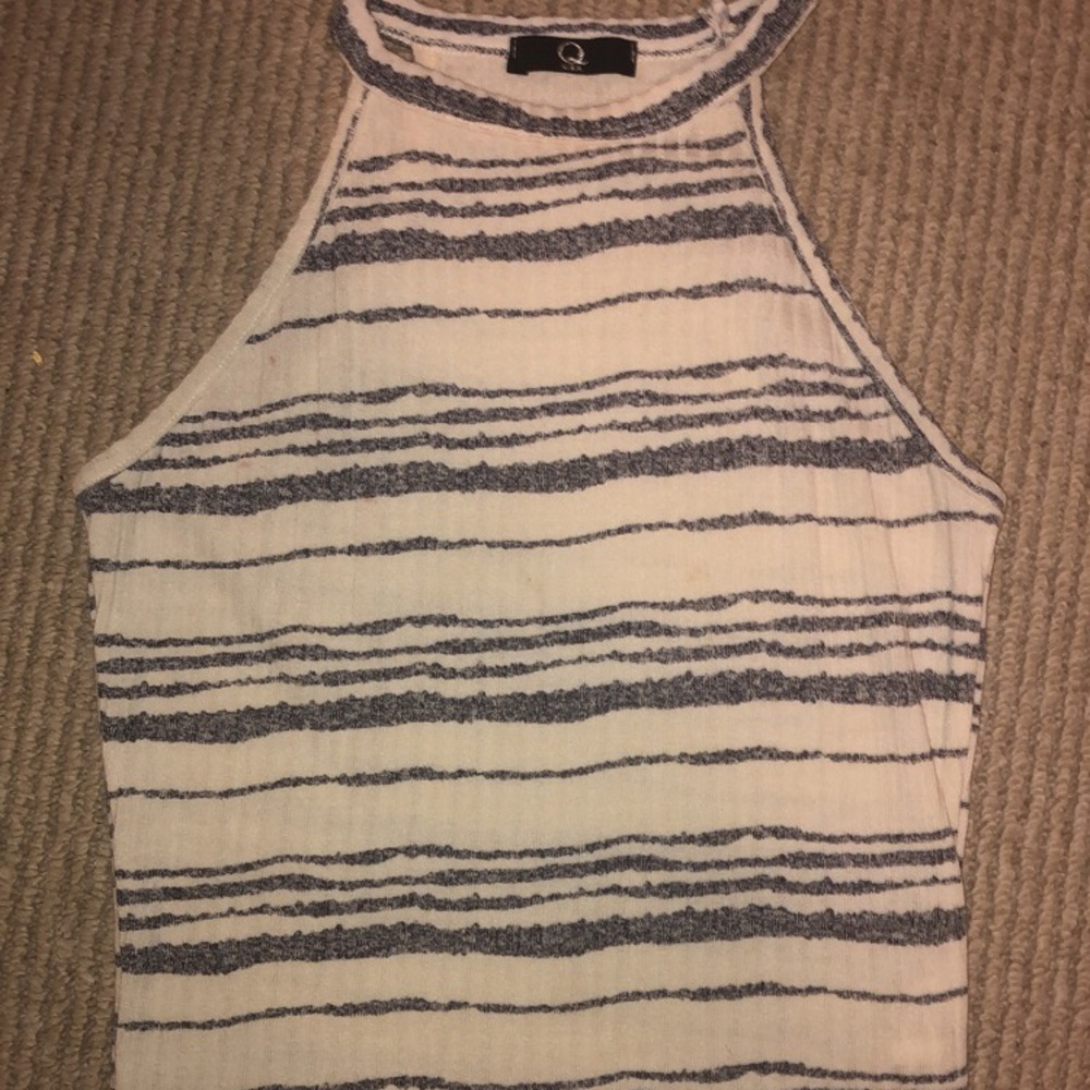 White and Gray Striped Crop Top